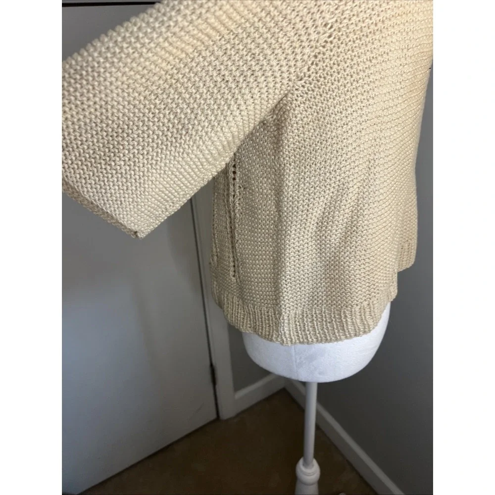 Vintage 70's Handmade Sweater Cream Ivory Cotton Eyelet Pullover Medium